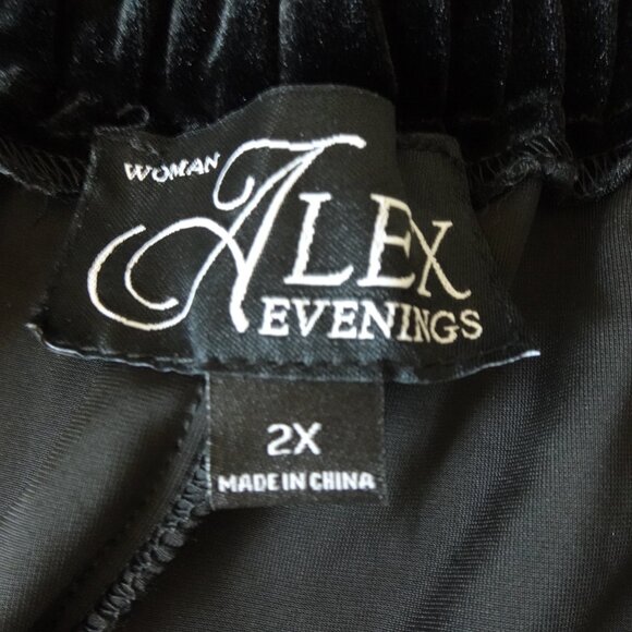 Alex Evenings Velvet Pants Women's Plus Size 2X Black Tuxedo Stripe Straight Leg - Picture 7 of 10